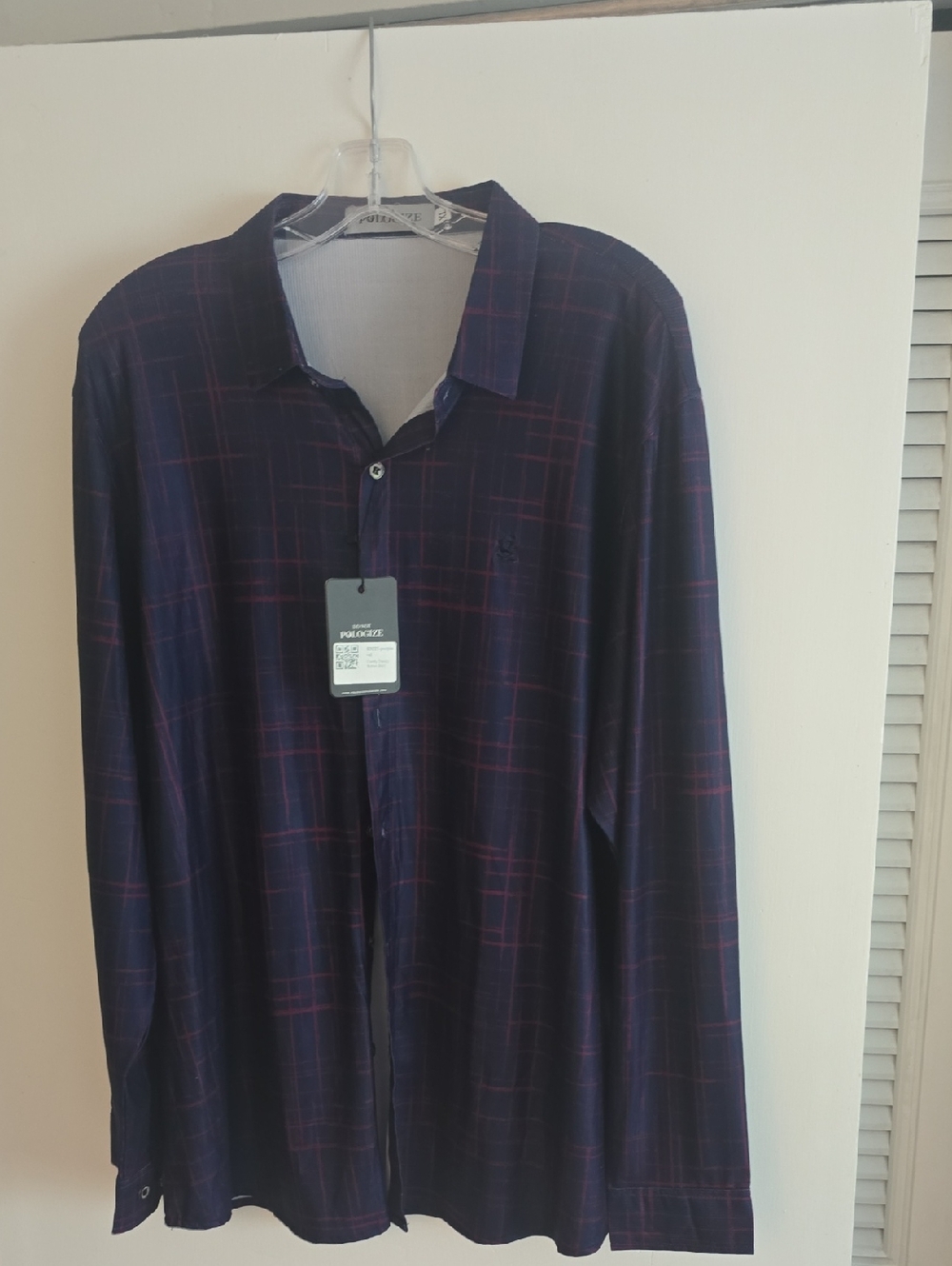 POLOGIZE "New"Plaid Button-Up Shirt in Navy and Burgundy - Unknown Brand